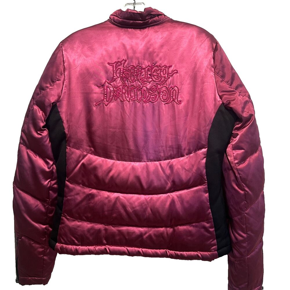 Harley Davidson Jacket Womens Medium Down Feather Puffer Full Zip Riding Outdoor